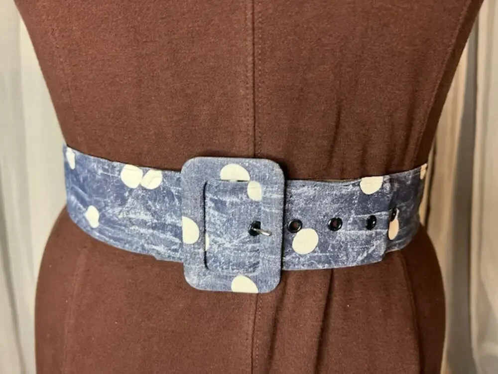 belt cloth covered vintage 1980s blue polka dot